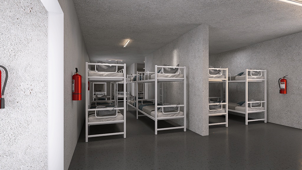 Sypialnia w schronie żelbetowym dla 100 osób