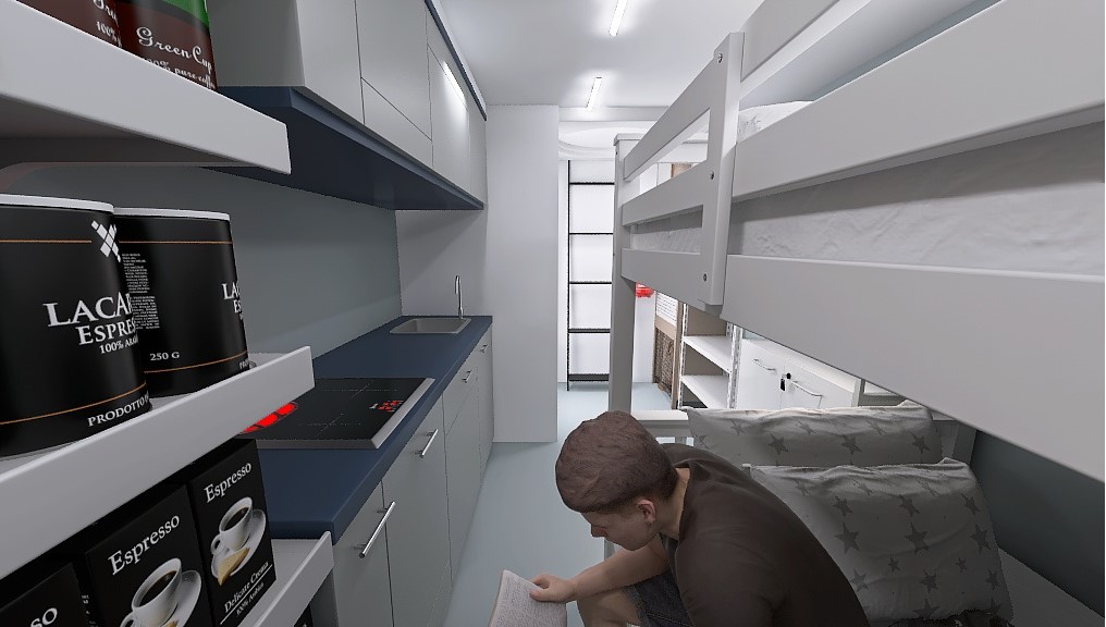 Wnętrze schronu kompaktowego – salon dla 2 osób